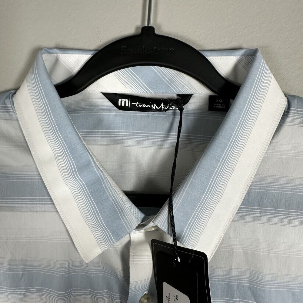 NWT Travis Mathew 2XL Dusk‎ Blue White On The Line Short Sleeve Button Up Shirt - Picture 4 of 7
